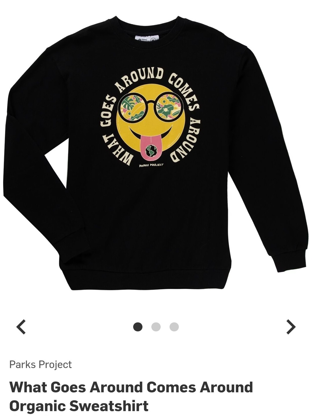 Parks Project Black Crewneck Sweatshirt with Yellow Smiley Graphic